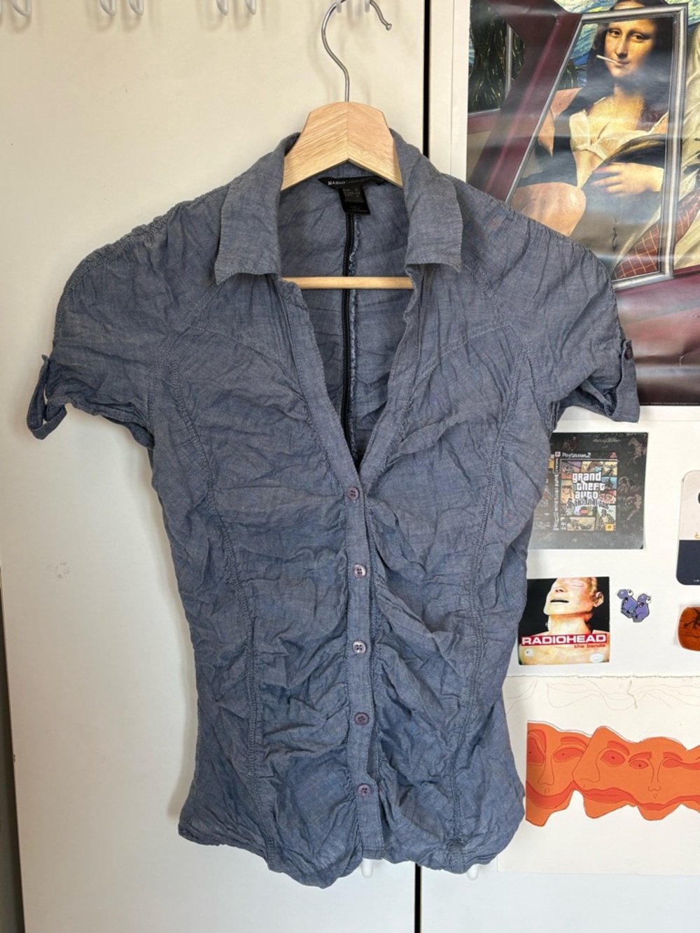 Short Sleeve Button-Down Shirt — Grayish Blue